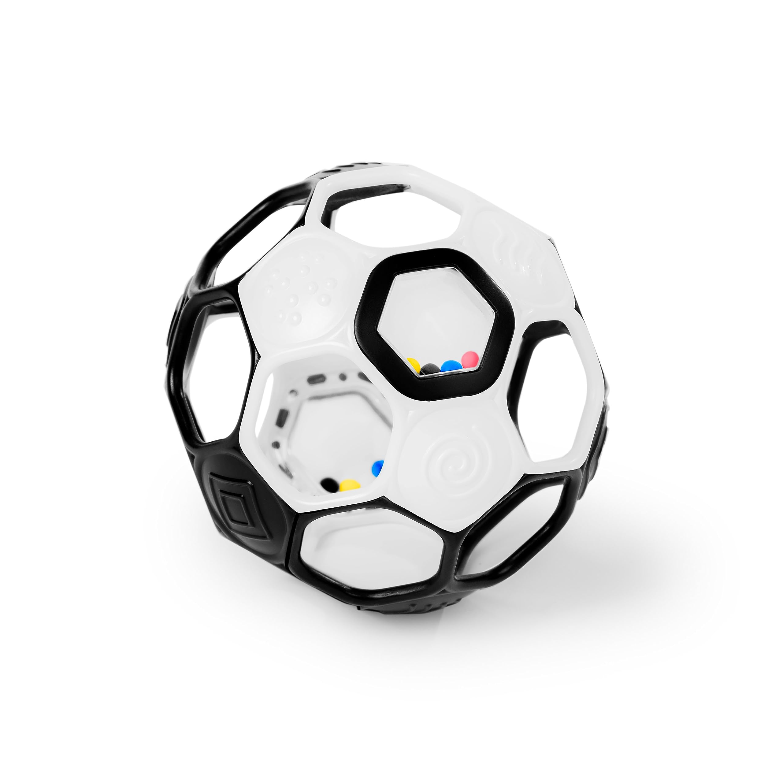 Bright Starts Oball Grippin' Goals Rattle Football Baby Ball - Black & White, Easy-Grasp Toy for Newborn and Up