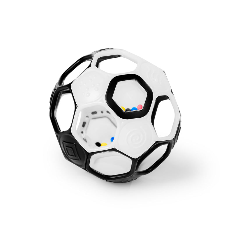 Bright Starts Oball Grippin' Goals Rattle Football Baby Ball - Black & White, Easy-Grasp Toy for Newborn and Up