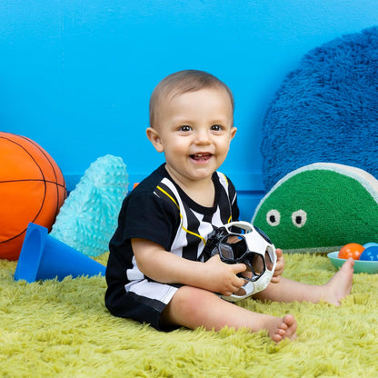 Bright Starts Oball Grippin' Goals Rattle Football Baby Ball - Black & White, Easy-Grasp Toy for Newborn and Up