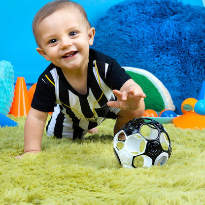 Bright Starts Oball Grippin' Goals Rattle Football Baby Ball - Black & White, Easy-Grasp Toy for Newborn and Up