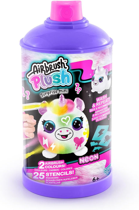 Canal Toys Airbrush Mini Surprise Plush to Customise with Pens and Stencils, 1-Pack Neon-AIR 020, White