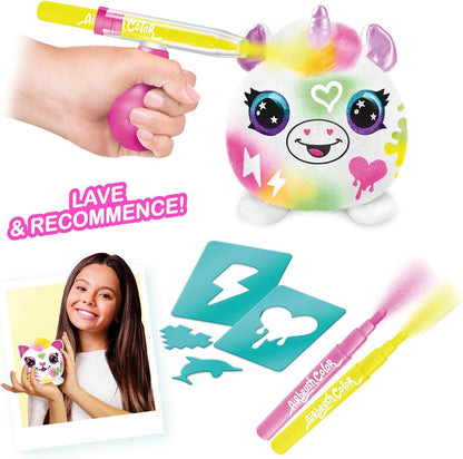 Canal Toys Airbrush Mini Surprise Plush to Customise with Pens and Stencils, 1-Pack Neon-AIR 020, White