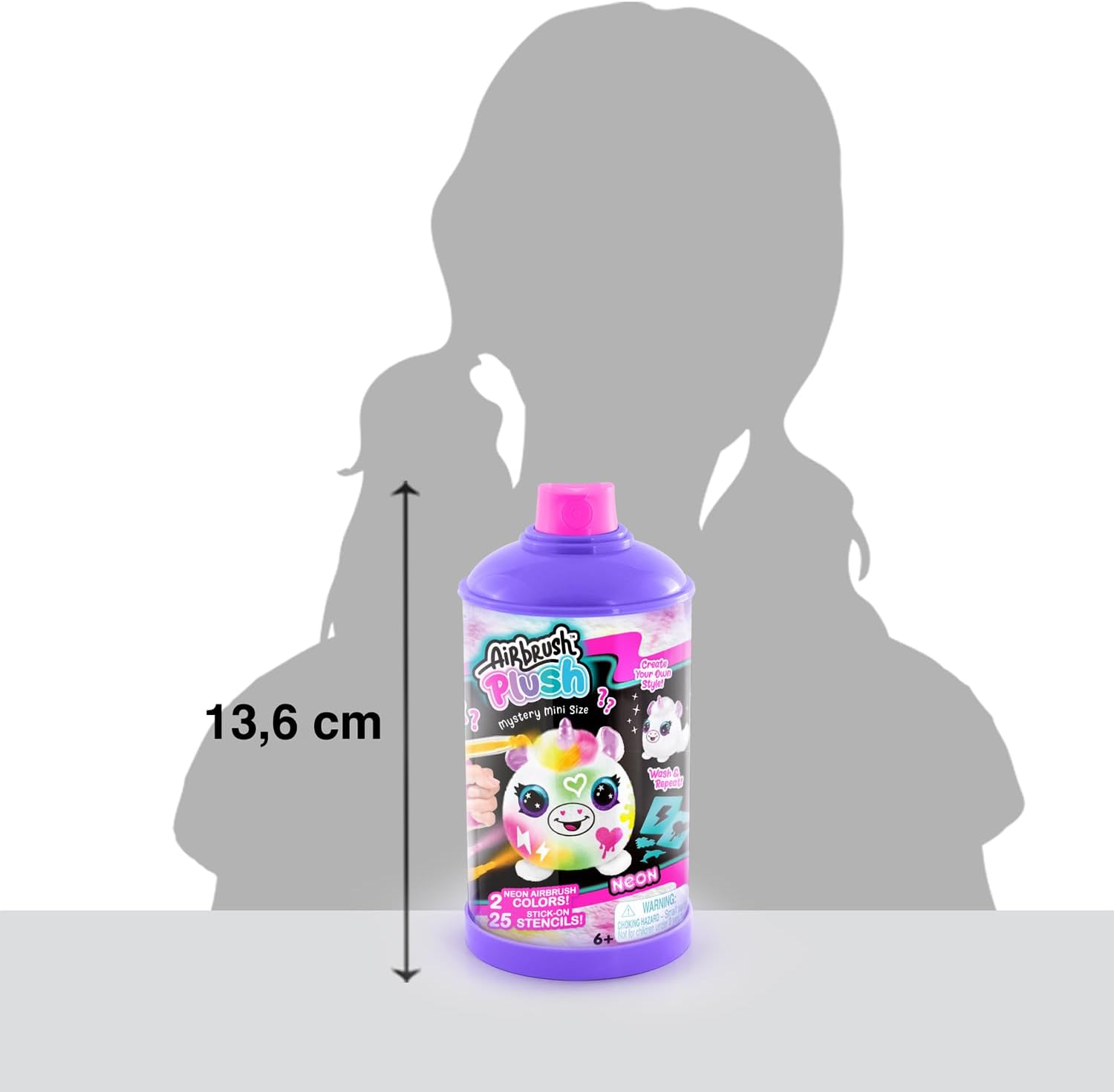 Canal Toys Airbrush Mini Surprise Plush to Customise with Pens and Stencils, 1-Pack Neon-AIR 020, White