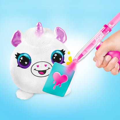 Canal Toys Airbrush Mini Surprise Plush to Customise with Pens and Stencils, 1-Pack Neon-AIR 020, White