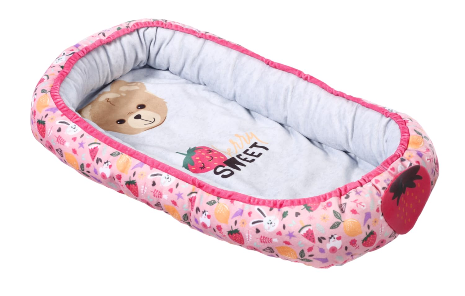 BABY born Baby Nest 835821 - Reversible Baby Nest with Soft Padded Edges for Dolls up to 43cm - Features Berry and Bear Design - Great for Sofa, Floor, and Nursery - Suitable for Children from 3 Years