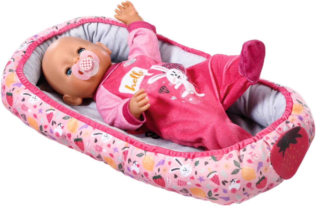 BABY born Baby Nest 835821 - Reversible Baby Nest with Soft Padded Edges for Dolls up to 43cm - Features Berry and Bear Design - Great for Sofa, Floor, and Nursery - Suitable for Children from 3 Years