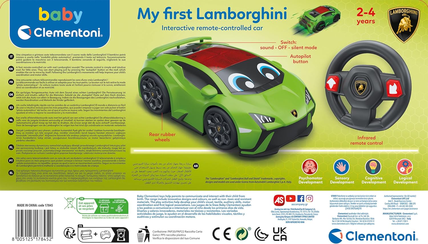 Clementoni- My First Lamborghini RC Car: Remote Control Toy Car, Lights & Sounds (24+ Months)