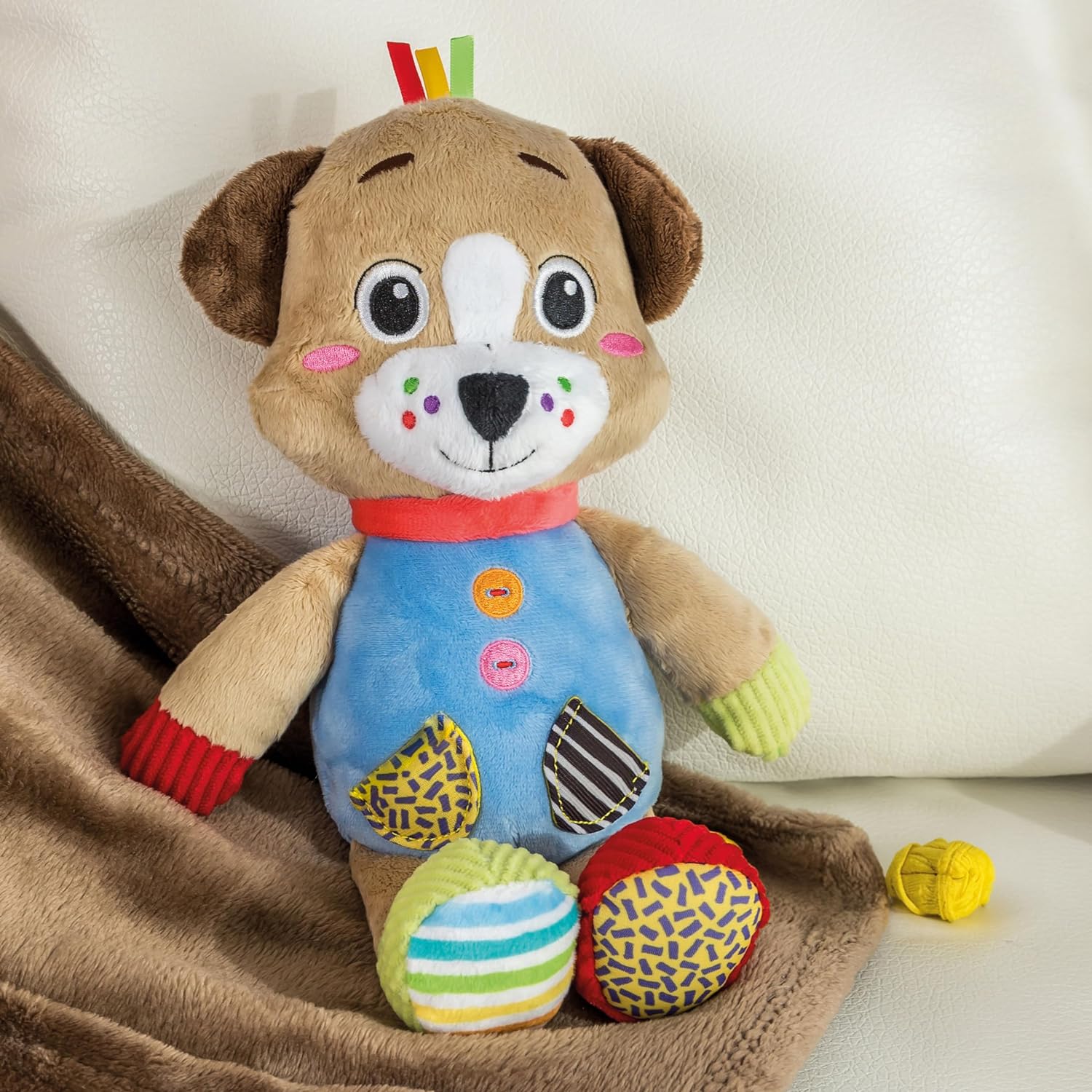 Clementoni Baby Infant Toys - Plush Pete the Puppy - New Born Gift, Animal Soft Toy, Early Development & Activity, Sensory Learning Toys, Cuddly Dog, Toddler 0 Months, Machine Washable, 17905