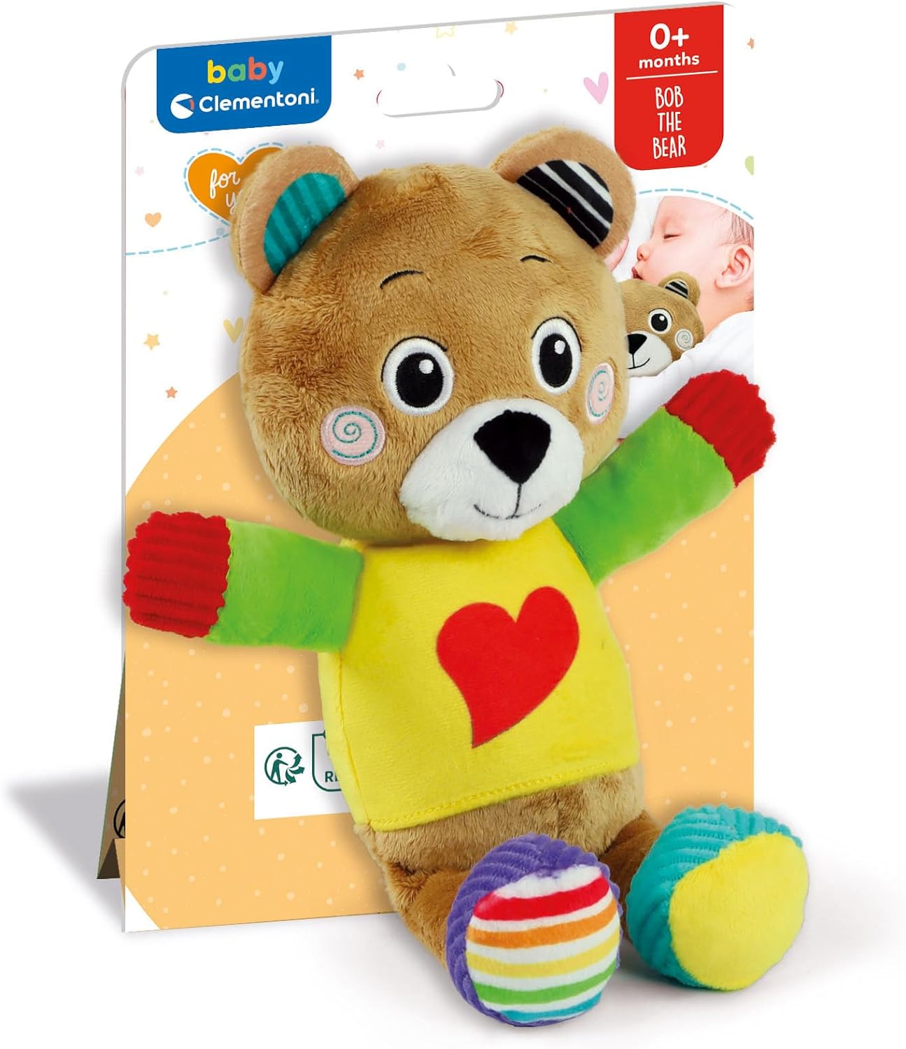 Clementoni Baby Infant Toys - Plush Bob the Bear - New Born Gift, Animal Soft Toy, Early Development & Activity, Sensory Learning Toys, Cuddly Bear, Toddler 0 Months, Machine Washable, 17906