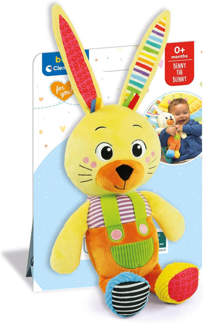 Clementoni Baby Infant Plush Benny The Bunny-New Born Gift, Animal Soft, Early Development & Activity, Sensory Learning Toys, Cuddly Rabbit, Toddler 0 Months, Machine Washable, 17907, Multicolour