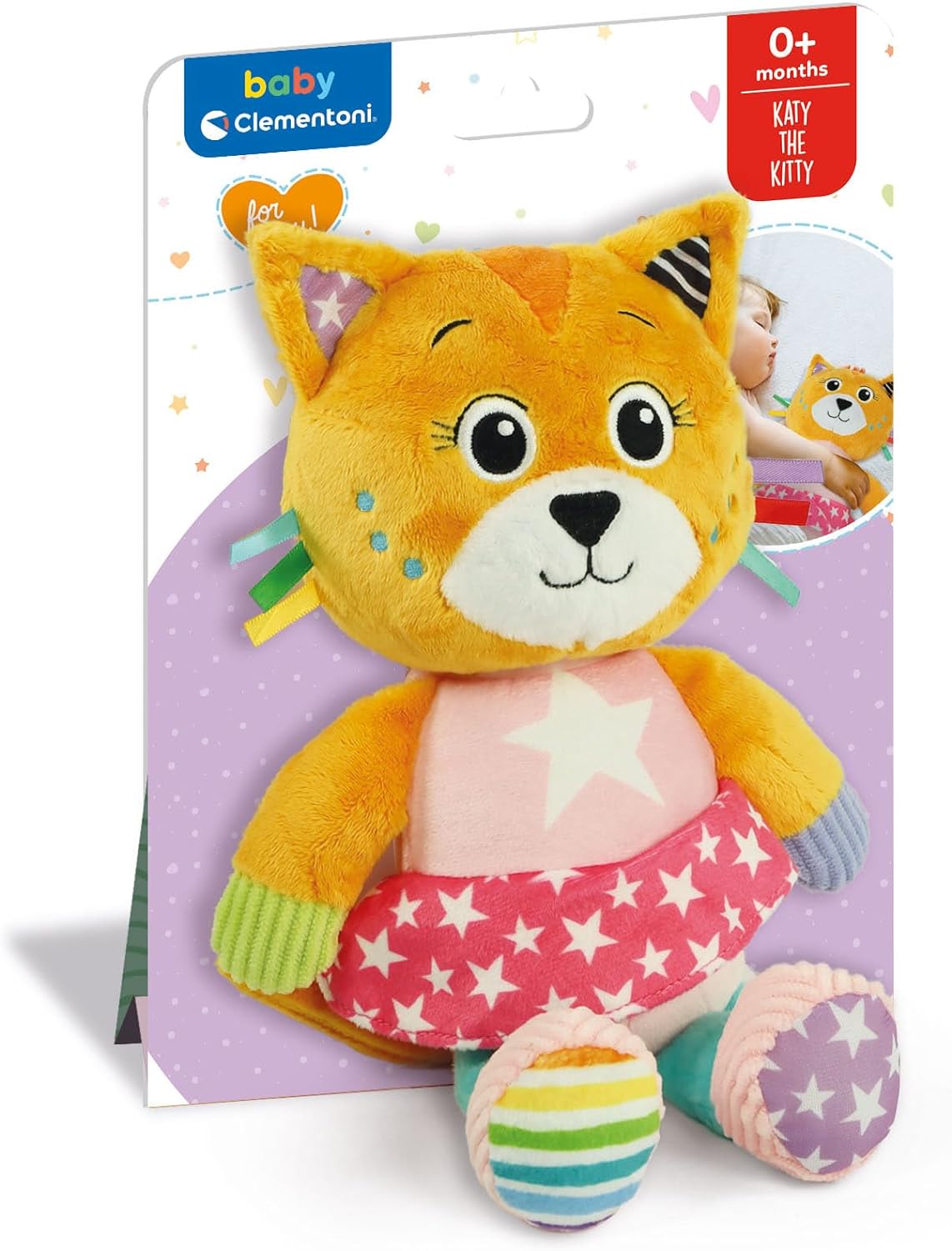 Clementoni Baby Infant Toys - Plush Katy the Kitty - New Born Gift, Animal Soft Toy, Early Development & Activity, Sensory Learning Toys, Cuddly Cat, Toddler 0 Months, Machine Washable, 17908