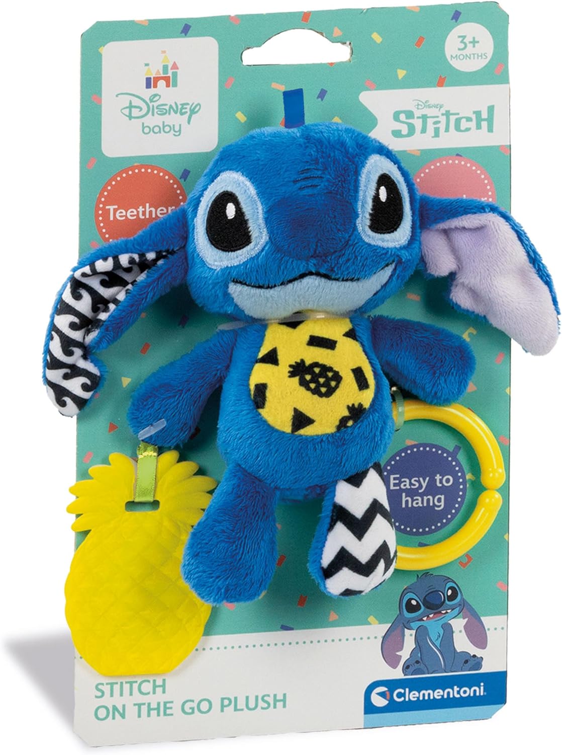 Clementoni Lilo Baby Infant Disney Stitch Rattle, Toddler, Early Years, New Born Soft Gift, 3 Months, Crinkle Squeaky, Sensory Learning Toys, Stroller Pendant, 17919, Multicolour