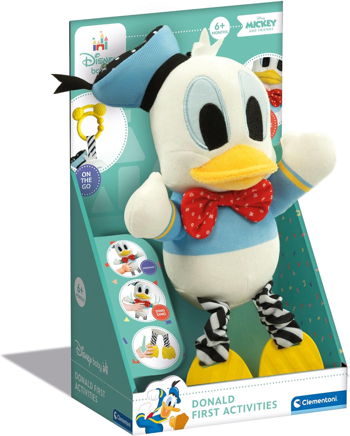 Clementoni Classic Baby Infant Donald Duck First Plush Disney, Pushchair Stroller & Pram, Early Development & Activity, Sensory Learning Toys, Gift Toddler 6 Months, 17921, Multicolour