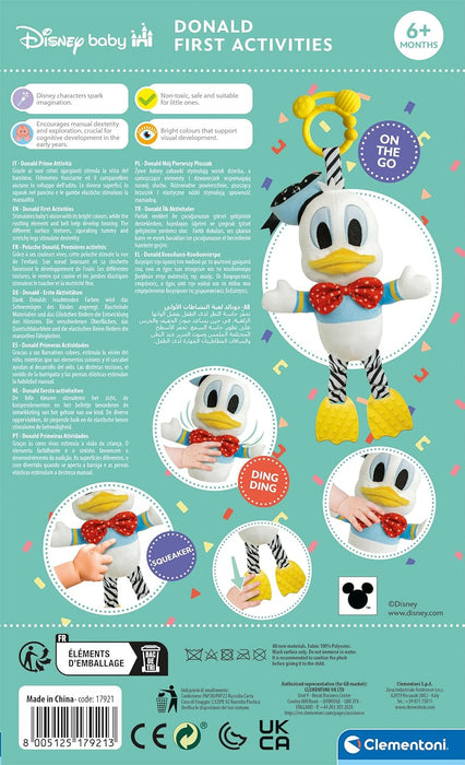 Clementoni Classic Baby Infant Donald Duck First Plush Disney, Pushchair Stroller & Pram, Early Development & Activity, Sensory Learning Toys, Gift Toddler 6 Months, 17921, Multicolour