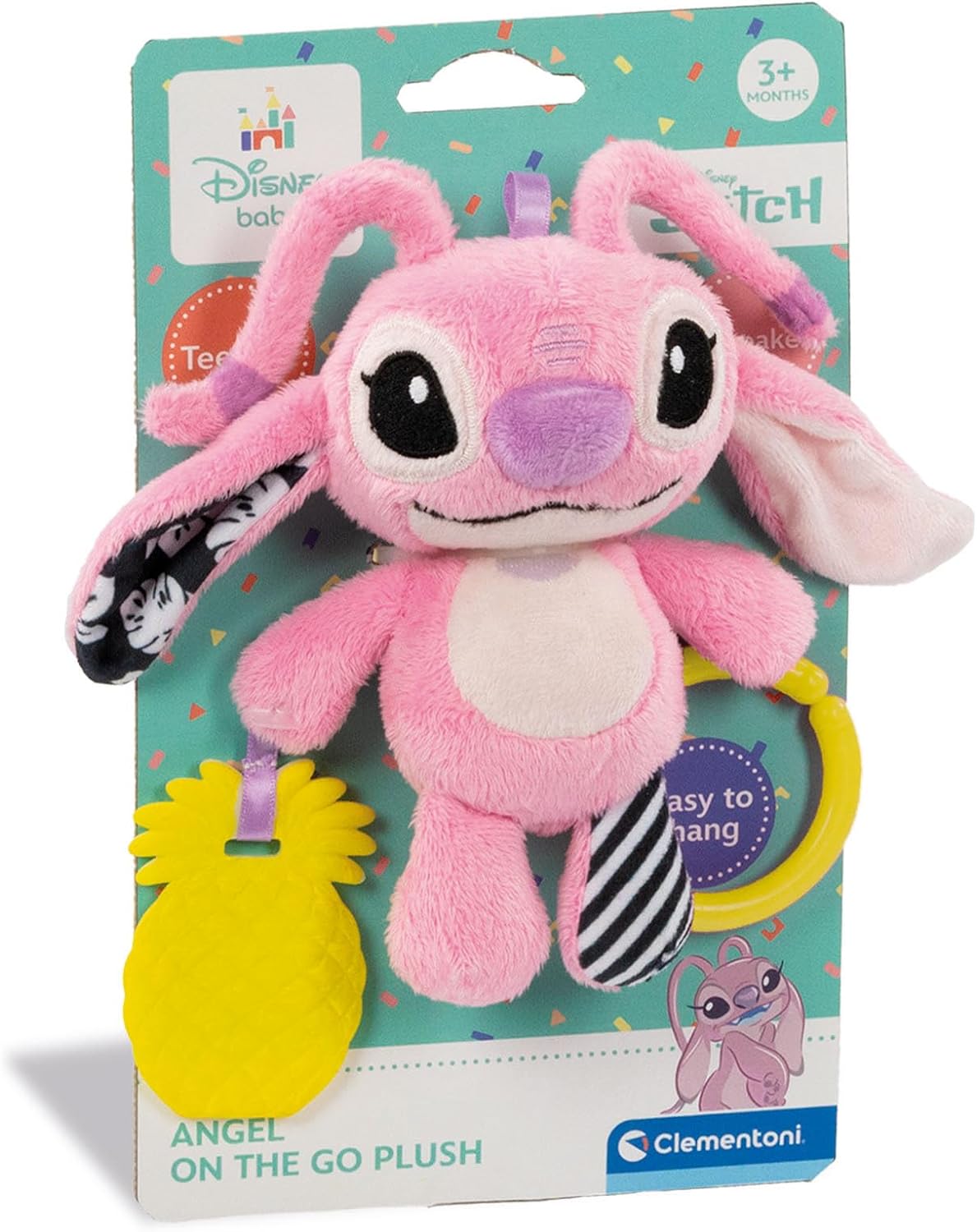 Clementoni Lilo Baby Infant Disney Stitch-Angel Rattle, Toddler, Early Years, New Born Soft Gift, 3 Months, Crinkle Squeaky, Sensory Learning Toys, Stroller Pendant, 17937, Multicolour
