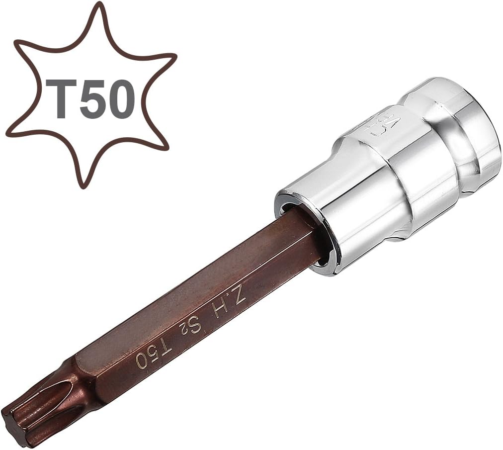 sourcing map 1/2" Drive x T50 Torx Bit Socket, S2 Steel Bits CR-V Sockets 4" Length Use with Ratchet Wrench, Slide Bar, Extension Rod
