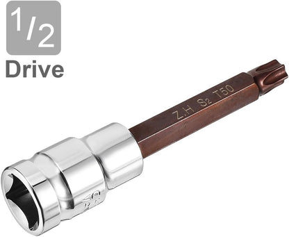 sourcing map 1/2" Drive x T50 Torx Bit Socket, S2 Steel Bits CR-V Sockets 4" Length Use with Ratchet Wrench, Slide Bar, Extension Rod