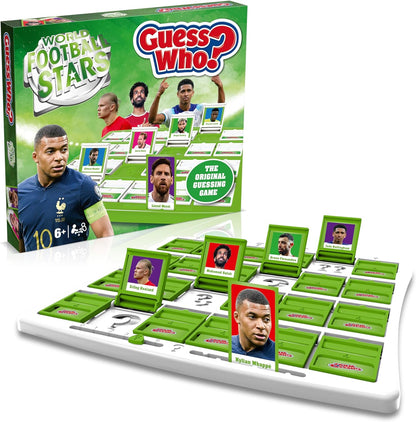Winning Moves World Football Stars Guess Who? Board Game Green, Play with Messi, Ronaldo, Harry Kane, Salah, easy to set up, gift for ages 6 plus