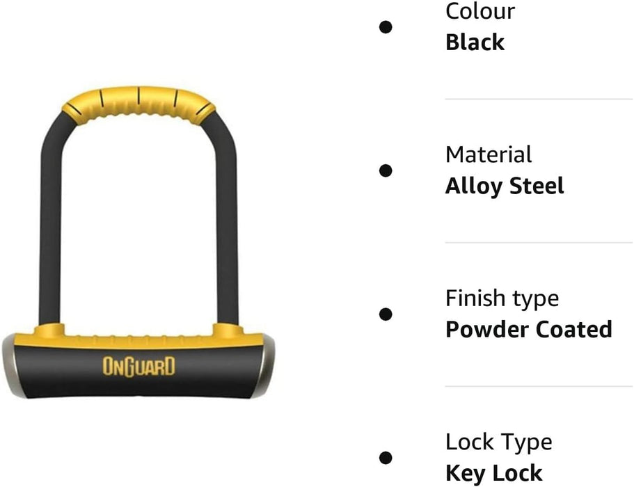 OnGuard Brute STD-8001 Keyed Shackle Bike Lock, High Security & Reliable, Bicycle Lock With Co-Moulded Crossbar, Locks Shackle On Four Sides, Hardened Steel Cycle Lock, D Lock, Bike Accessories
