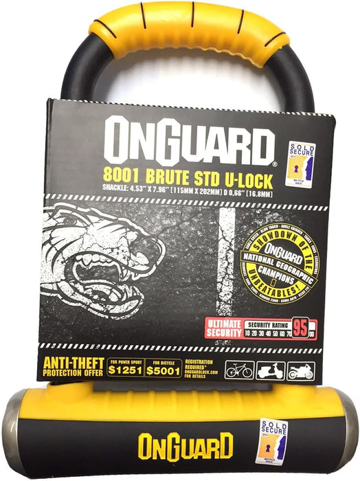OnGuard Brute STD-8001 Keyed Shackle Bike Lock, High Security & Reliable, Bicycle Lock With Co-Moulded Crossbar, Locks Shackle On Four Sides, Hardened Steel Cycle Lock, D Lock, Bike Accessories