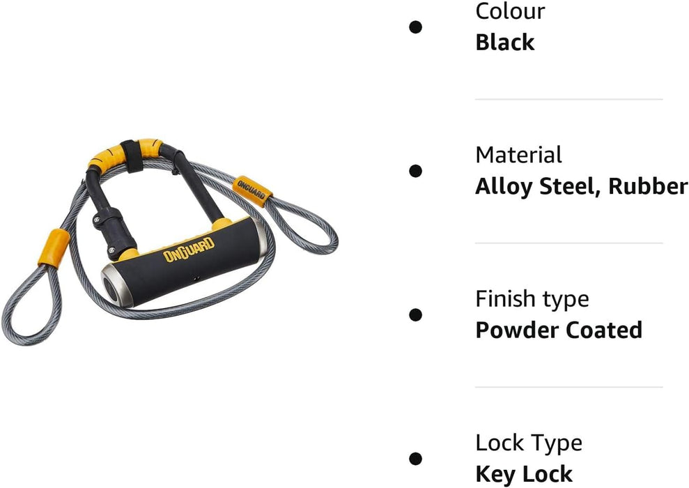 OnGuard Pitbull Mini DT-8008 Bike Lock, Keyed Shackle Locks, High Security & Reliable, Lock With Co-Moulded Crossbar, Locks Shackle On Four Sides, Hardened Steel Cycle Lock, Black, 9.0x14.0 cm