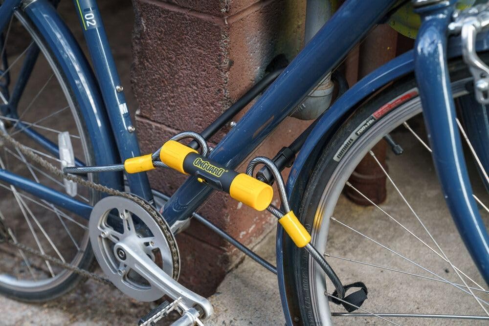OnGuard Akita Cable Bike Lock, High Security & Reliable, Bicycle Lock With Rubber Coated Crossbar, Locks Shackle On Both Sides, Heavy Duty Steel Cycle Lock, Essential Bike Accessories