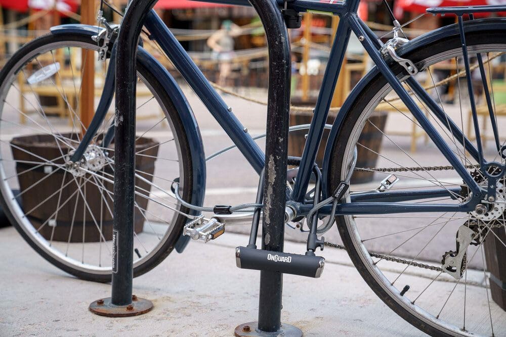 OnGuard Akita Cable Bike Lock, High Security & Reliable, Bicycle Lock With Rubber Coated Crossbar, Locks Shackle On Both Sides, Heavy Duty Steel Cycle Lock, Essential Bike Accessories