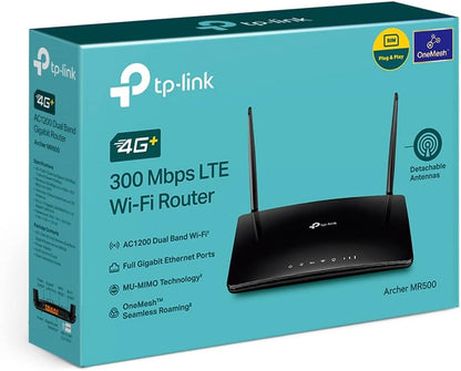 TP-LINKTP-Link Archer MR500 draadloze Router Gigabit Ethernet Dual-Band (2.4 GHz / 5 GHz) 4G Zwart