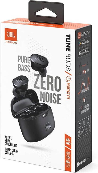 JBL Tune Buds Earphones, Bluetooth and Wireless, Water Resistant and Noise Cancelling with up to 48 Hours Battery Life, in Black