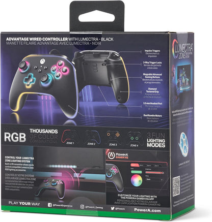 PowerA Advantage Wired Controller for Xbox Series X|S with Lumectra - Black, Gamepad, Wired Video Game Controller, Gaming Controller, works with Xbox One and Windows 10/11, Officially Licensed