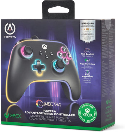 PowerA Advantage Wired Controller for Xbox Series X|S with Lumectra - Black, Gamepad, Wired Video Game Controller, Gaming Controller, works with Xbox One and Windows 10/11, Officially Licensed