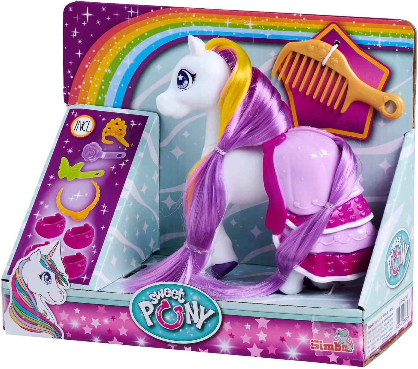 Simba 105940141 Sweet Pony Ball Party, Vinyl Pony with Long Hair, 6 Accessories, 22 cm, Play Horse from 3 Years