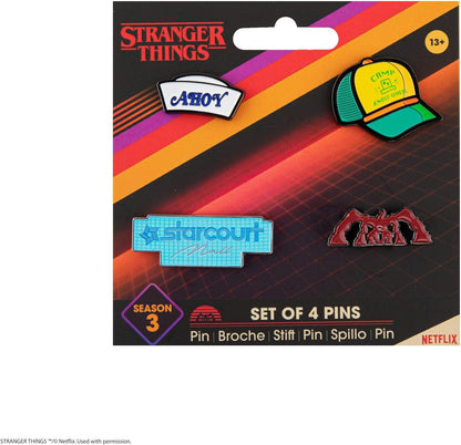 Cinereplicas Stranger Things - Set de 4 Pins Stranger Things Saison 3 - 3cm - Licence Officielle