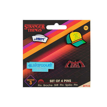 Cinereplicas Stranger Things - Set de 4 Pins Stranger Things Saison 3 - 3cm - Licence Officielle