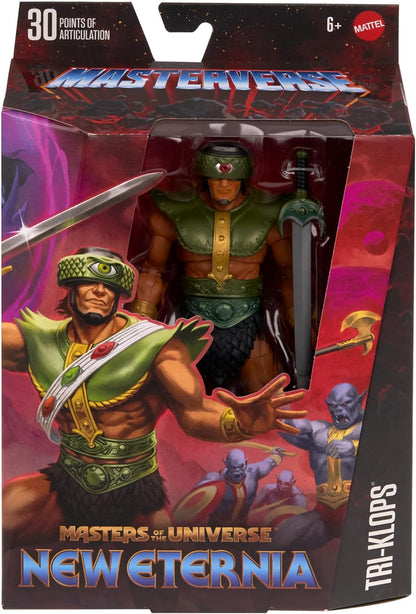 Masters del Universo MOTU New Eternia Tri-Klops Figura de acción con accesorios, juguete +6 años (Mattel HYC52