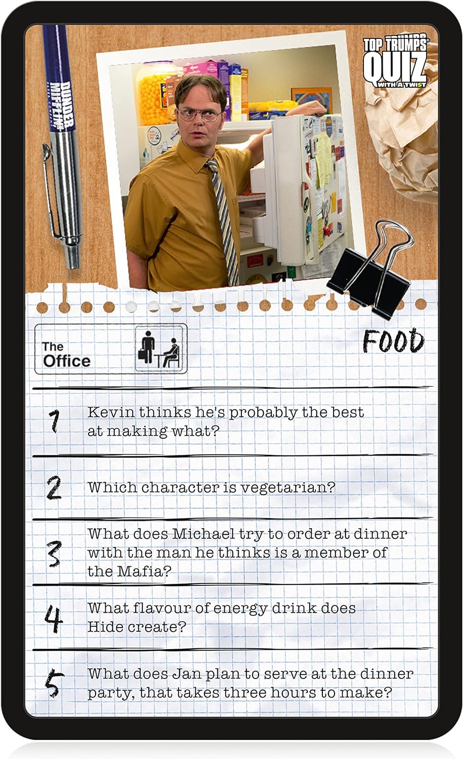 Top Trumps The Office US Quiz Game, 500 questions to test your knowledge and memory on Dwight, Angela, Kelly, Kevin, Stanley, Phyllis and Michael Scott himself, gift for players aged 12 plus