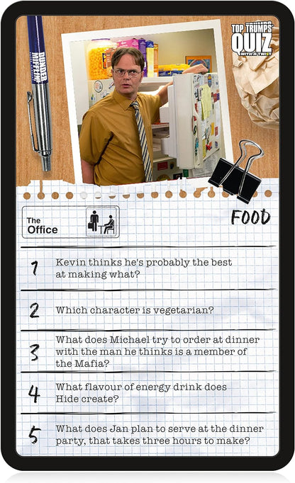 Top Trumps The Office US Quiz Game, 500 questions to test your knowledge and memory on Dwight, Angela, Kelly, Kevin, Stanley, Phyllis and Michael Scott himself, gift for players aged 12 plus
