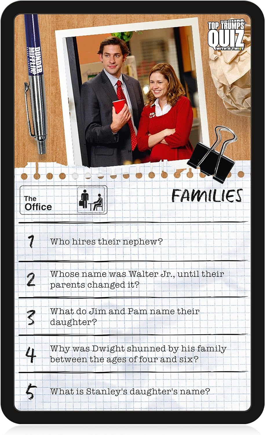 Top Trumps The Office US Quiz Game, 500 questions to test your knowledge and memory on Dwight, Angela, Kelly, Kevin, Stanley, Phyllis and Michael Scott himself, gift for players aged 12 plus