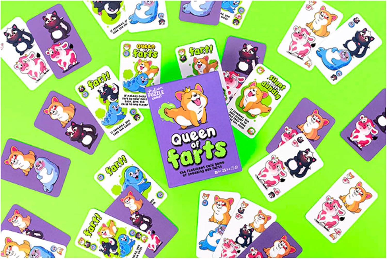 Professor Puzzle | Queen of Farts | Card Game | Ages 8+ | 3-6 Players | 15 Minutes Playing Time