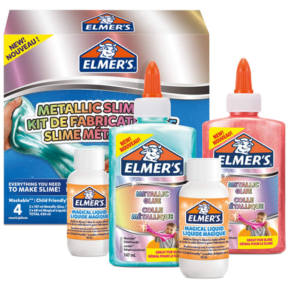 Elmer’s Metallic Slime Kit | Slime Supplies Include Metallic PVA Glue & Magical Liquid Slime Activator | Washable & Kid Friendly | 4 Count