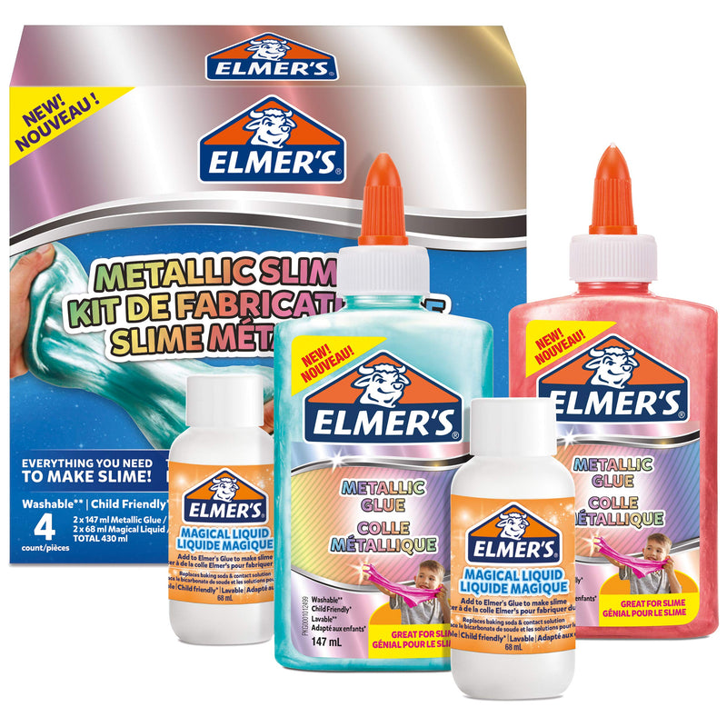 Elmer’s Metallic Slime Kit | Slime Supplies Include Metallic PVA Glue & Magical Liquid Slime Activator | Washable & Kid Friendly | 4 Count