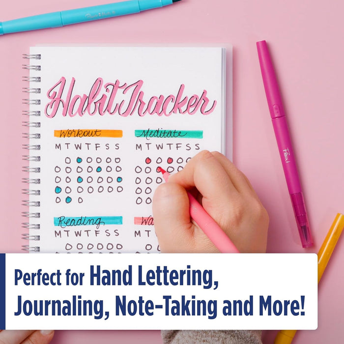 Paper Mate Flair DUAL Felt Tip Pens | Brush and Medium Tips (0.7mm) | Double Ended Colouring Pens | Assorted Colours | 8 Count