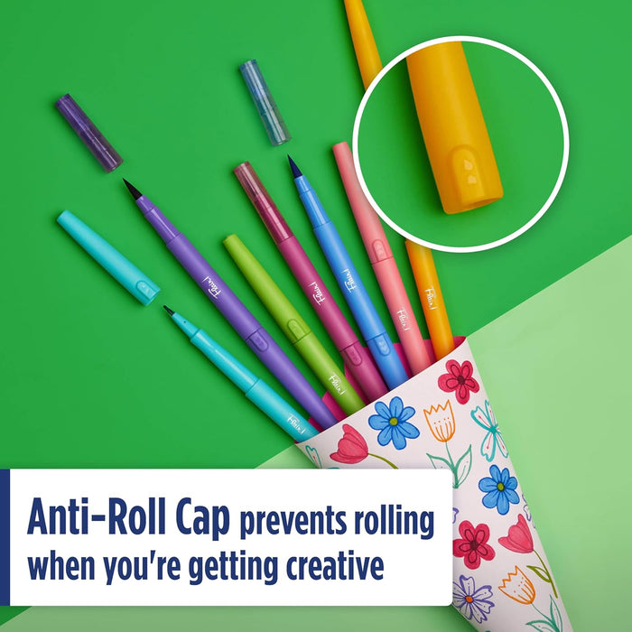 Paper Mate Flair DUAL Felt Tip Pens | Brush and Medium Tips (0.7mm) | Double Ended Colouring Pens | Assorted Colours | 8 Count