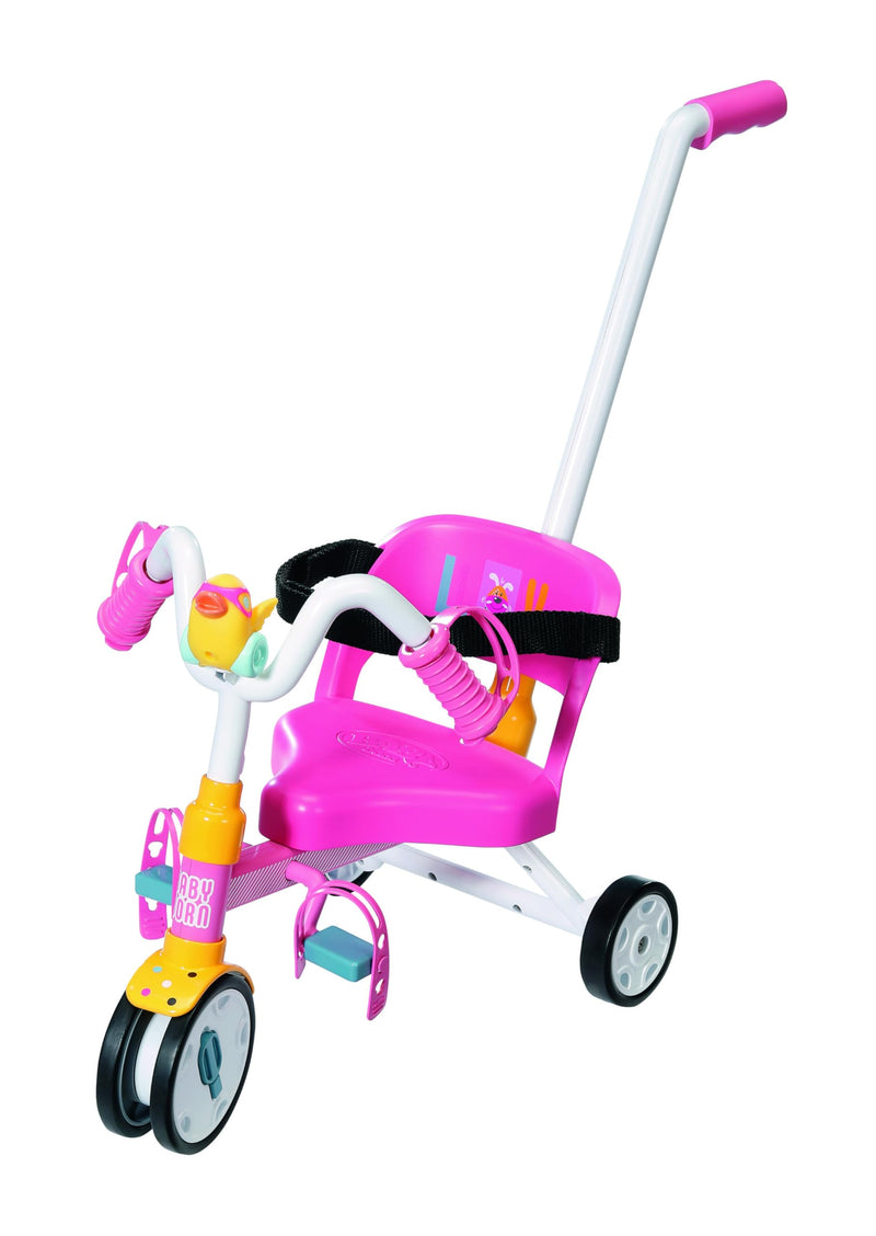 Zapf Creation 834299 Baby Born Accessories for 43 cm Dolls, Tricycle with Pole, Horn, Loops and Seat Belt in Pink and White