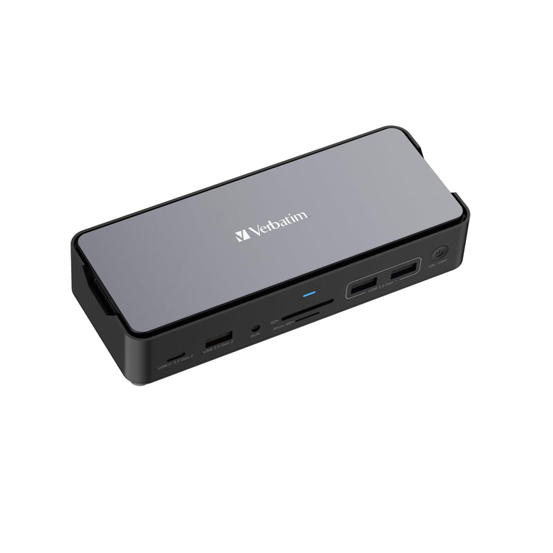 Verbatim USB-C Pro Docking Station, 15-in-1 Hub with Integrated SSD, Multiport Adapter to HDMI 4K and 8K, USB-A and USB-C, PD 80W, AUX, Card Reader, for Mac/Windows Laptop and Co