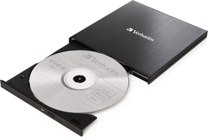 Verbatim Lettore CD/Dvd Esterno Slimline - USB 3.2 Gen1 con Porta USB-C con Cavo USB-C a USB-A e Design Compatto da Viaggio, in Metallo Spazzolato