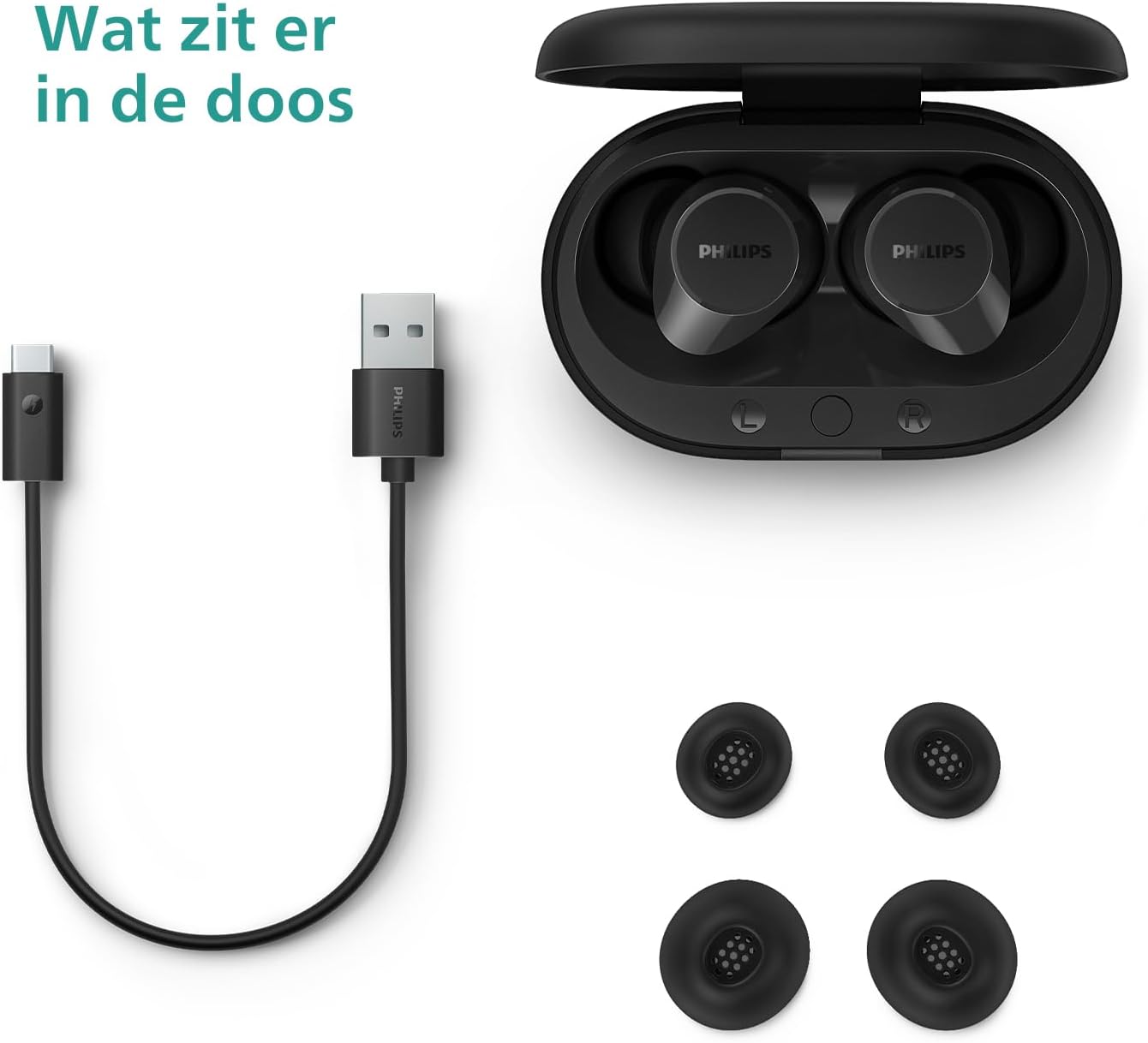 PHILIPS TAT1209BK True Wireless In Ear Bluetooth Headphones - Small Buds, Great Value, Natural Sound with Dynamic Bass, Clear Calls and Pocket-Sized Charging Case