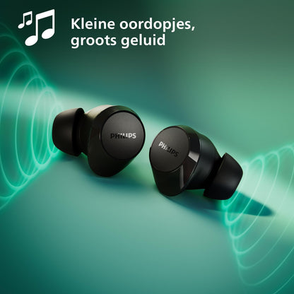 PHILIPS TAT1209BK True Wireless In Ear Bluetooth Headphones - Small Buds, Great Value, Natural Sound with Dynamic Bass, Clear Calls and Pocket-Sized Charging Case