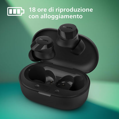 PHILIPS TAT1209BK True Wireless In Ear Bluetooth Headphones - Small Buds, Great Value, Natural Sound with Dynamic Bass, Clear Calls and Pocket-Sized Charging Case
