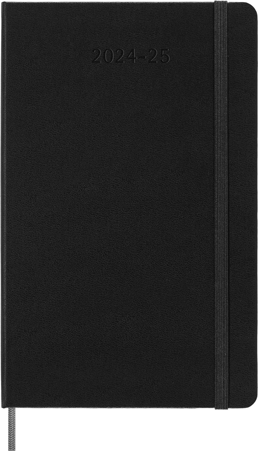 Moleskine Daily Planner 2024-2025, 18-Month Planner 2025, Daily Agenda with Hard Cover and Elastic Closure, Large Size 13 x 21 cm, Color Black Hardcover Large